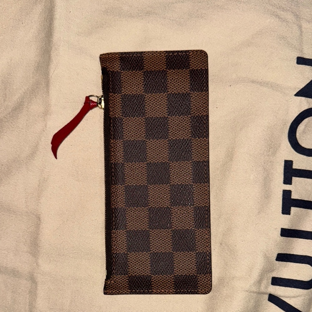 Louis Vuitton Brown Checkered Wallet with Red Accent